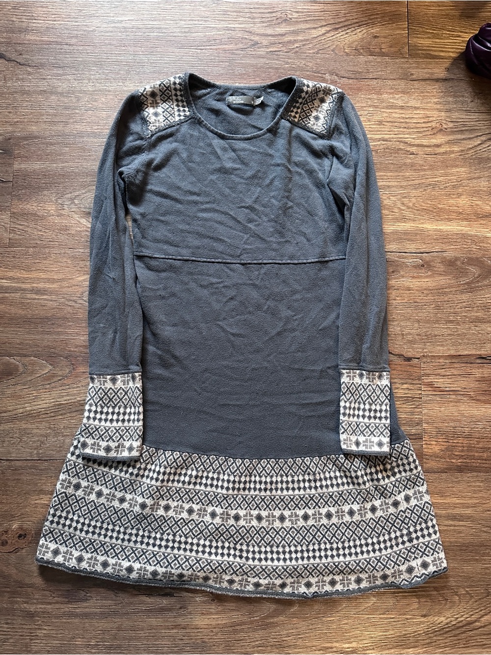 Prana Charcoal Gray Knit Dress with Cream Pattern
